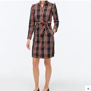 NWT J Crew Ruffle-neck Plaid Belted Shirtdress 14